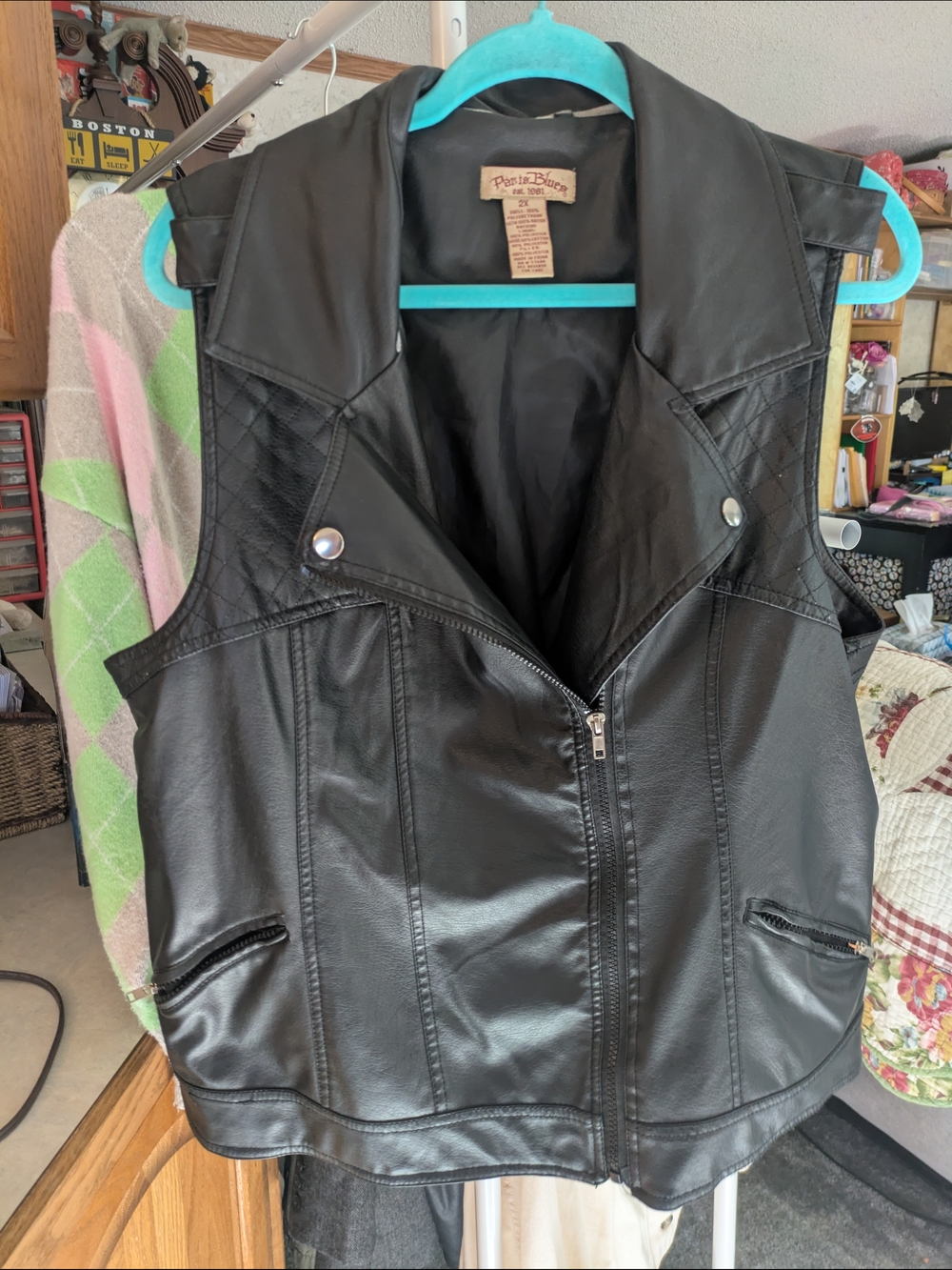 Polo by Ralph Lauren Black Faux Leather Moto-Style Vest